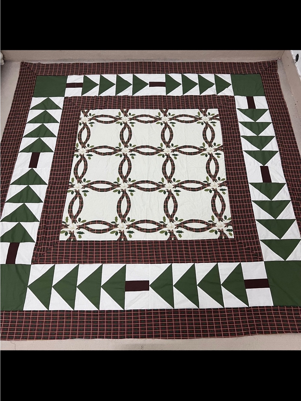 Christmas Tree double wedding ring Cotton Queen size Patchwork quilt top/topper
